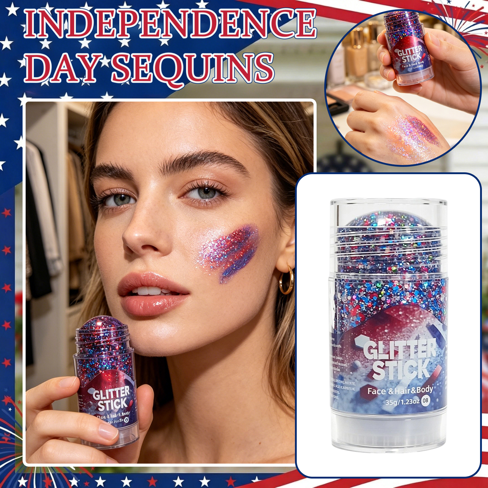 Body Shimmer Lotion - Independence Day Glitter Stick Red Blue