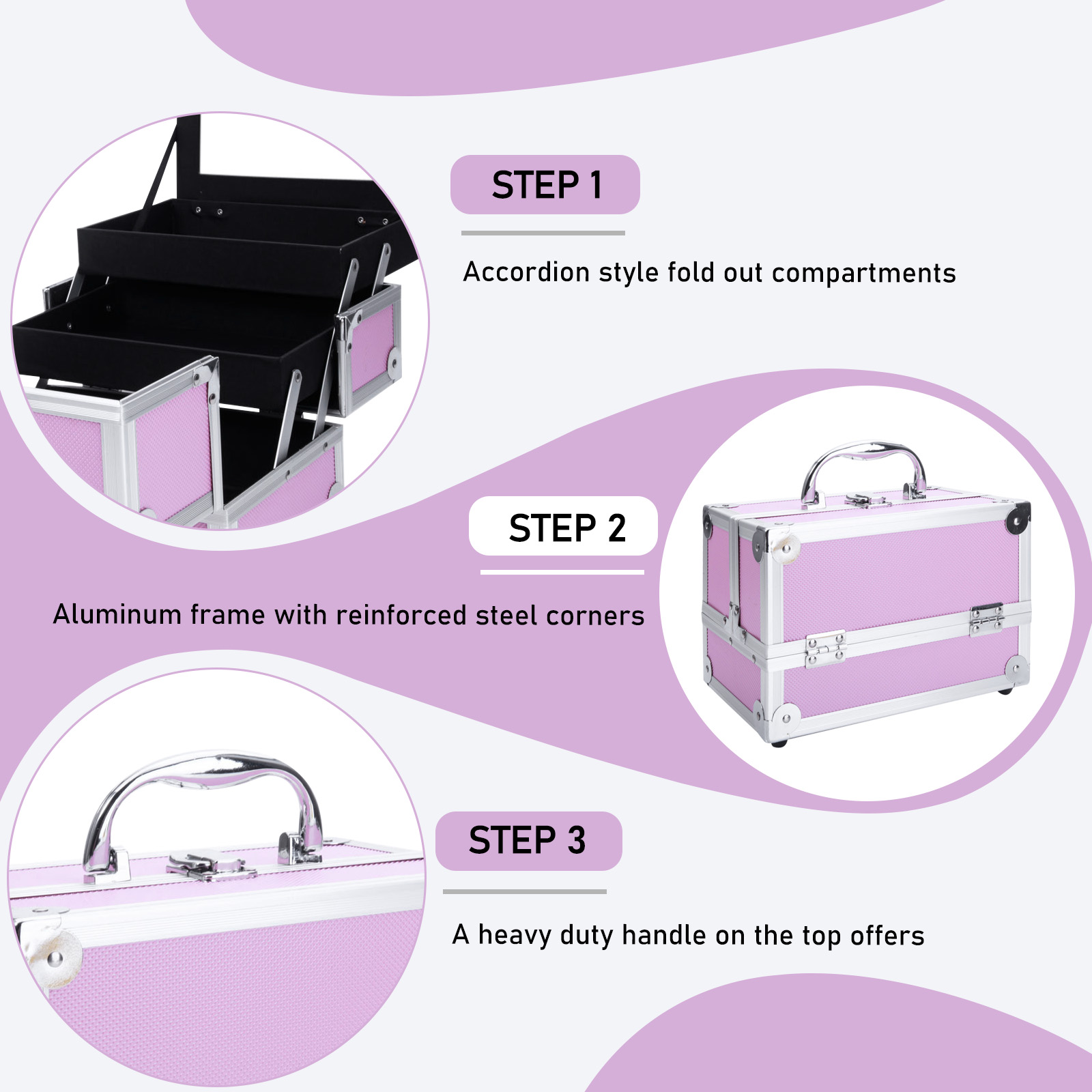 Pink Aluminum Alloy Makeup Cas - Beauty Makeup Box Set reseña y precio