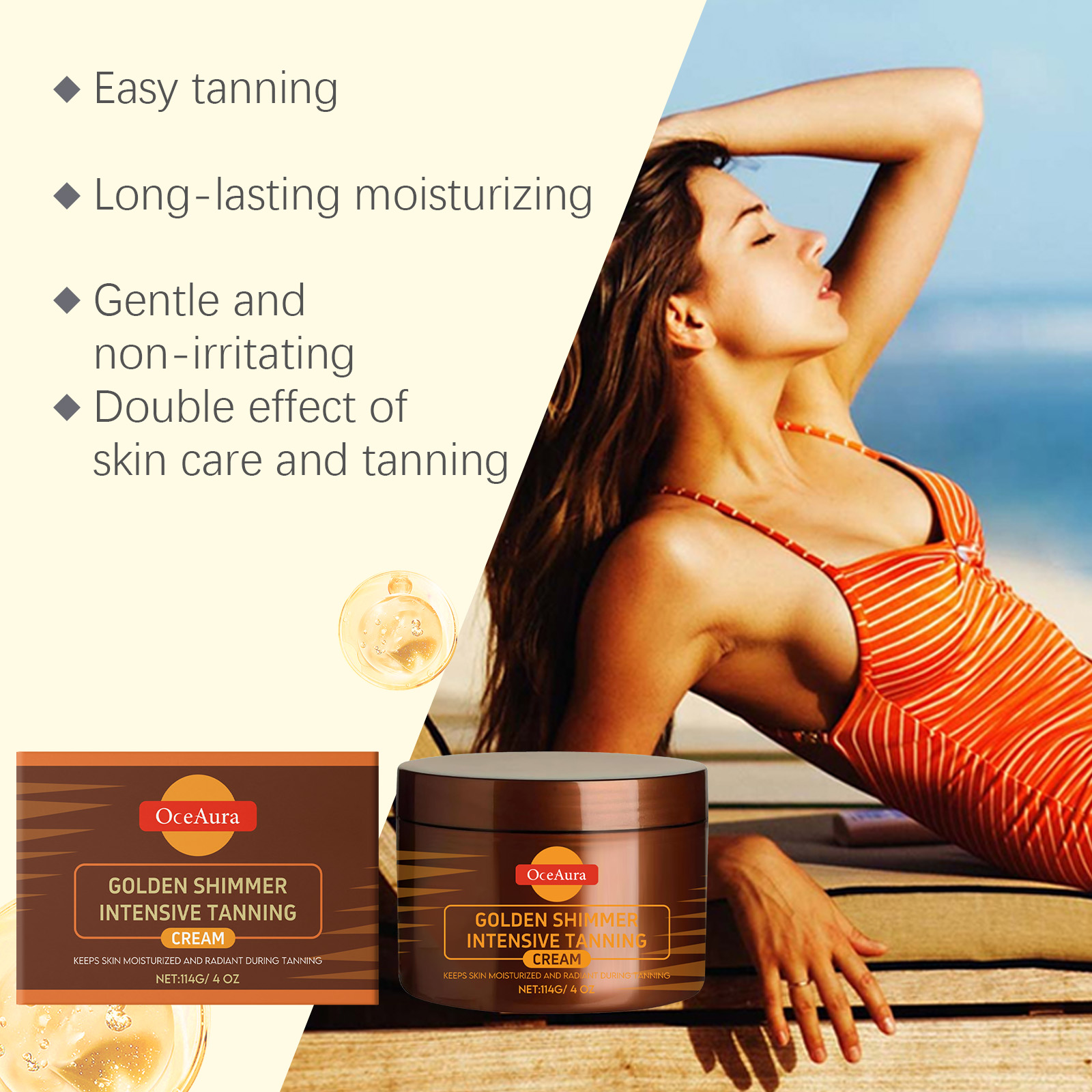 Oceaura Tanning Cream Anti-Ult - Body Shimmer Lotion reseña y precio