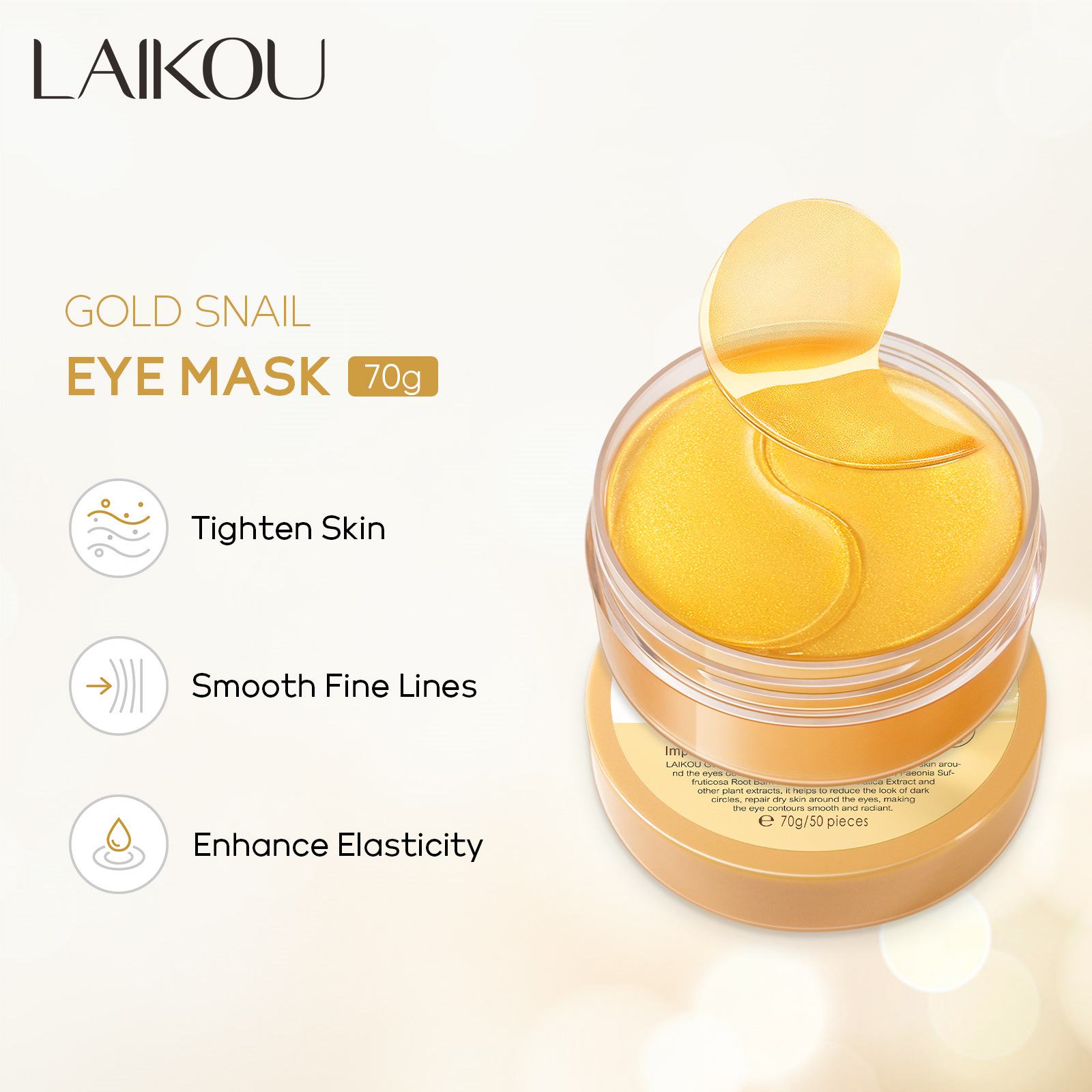 LAIKOU 50pcs Golden Snail Coll - Collagen Eye Patch reseña y precio